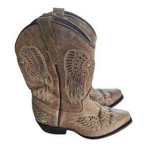 Veretta Kids Boots Brown Unisex 5.5 Leather Embroidered Western Y2k Artsy